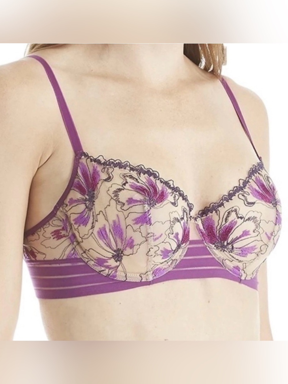 NWT Simone Perele 32D Jaipur purple orchid Floral Lace Bra - classy and elegant